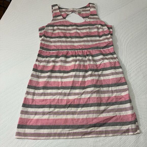 Loft Women Sz 16 XL Fit & Flare Dress Pink Knee Length Casual Linen Stripe Boho - Picture 1 of 7